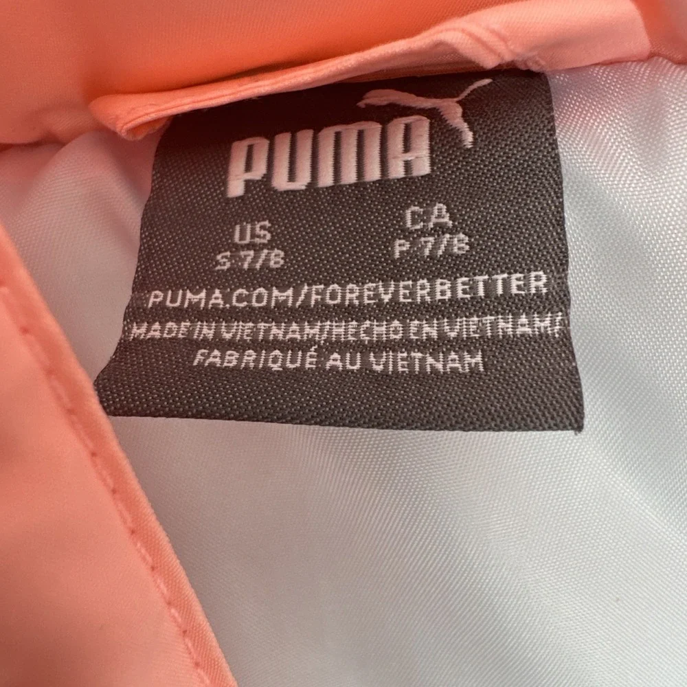 Bright Pink Puma Puffer Vest Girls Size 7/8 Silver Logo Zip Up